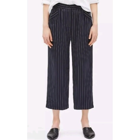 Eileen Fisher Women Navy Blue Striped Casual Straight Dress Pants Sz PP 2-4